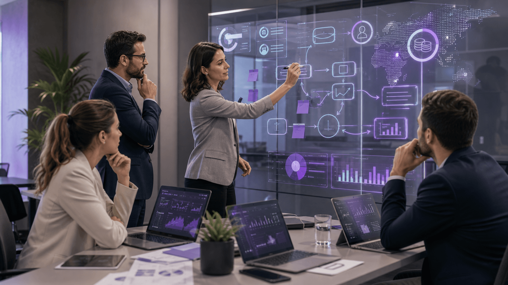 Equipo de análisis revisando indicadores y procesos comerciales